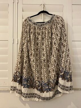 Max Studio White skirt with Blue and Gold Paisley Print